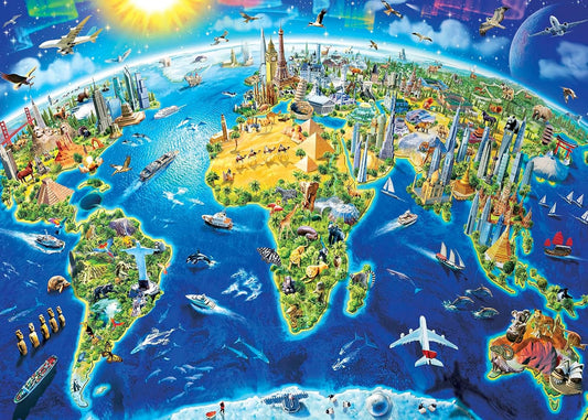 1000 Piece World Landmarks Map Puzzle Paper Jigsaw Puzzle for Adults School Supplies World Map Puzzle 1000 Pieces Puzzles for Adults, Puzzles for Senior Teens 1000 Pieces Jigsaw Puzzles