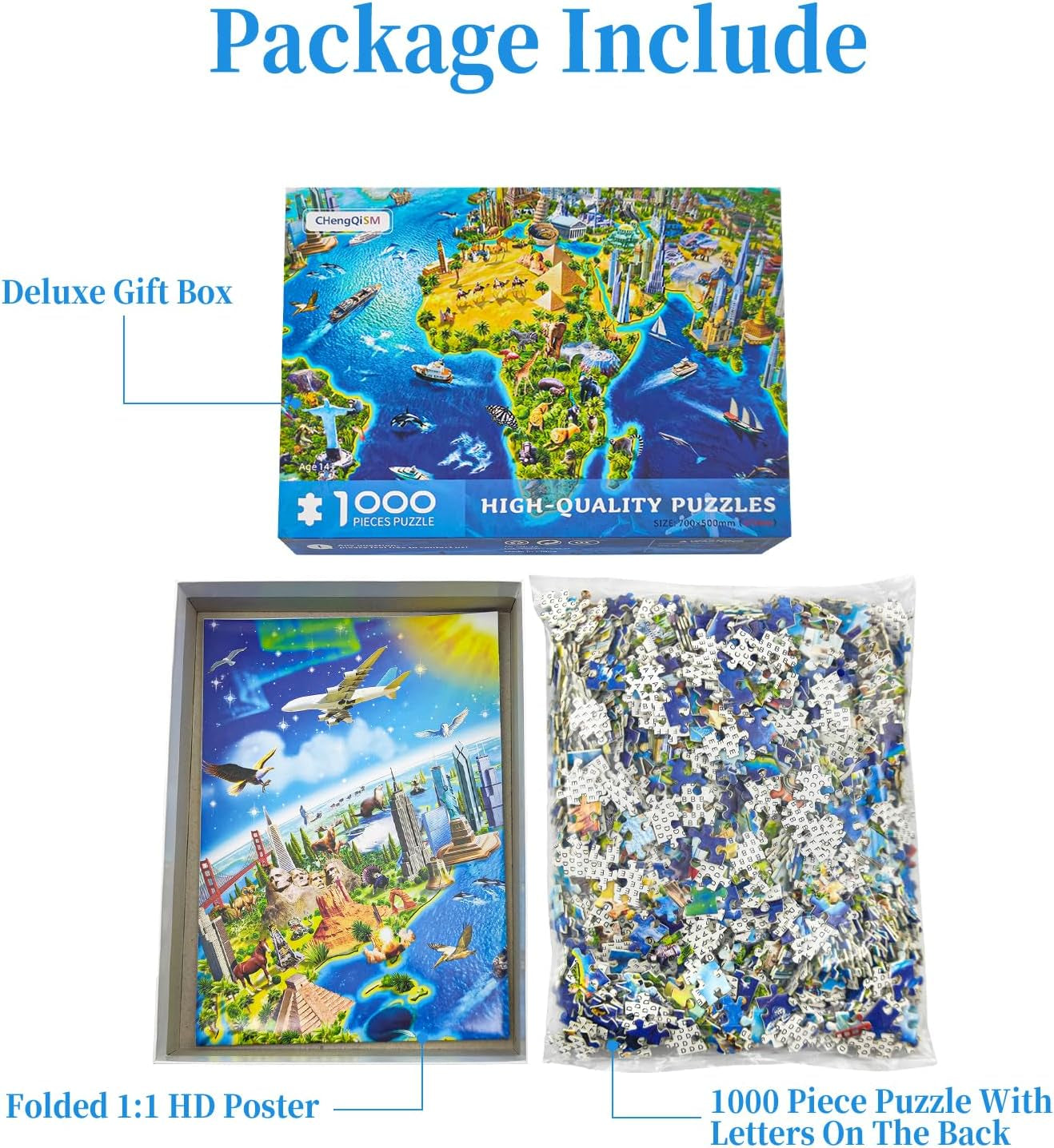 1000 Piece World Landmarks Map Puzzle Paper Jigsaw Puzzle for Adults School Supplies World Map Puzzle 1000 Pieces Puzzles for Adults, Puzzles for Senior Teens 1000 Pieces Jigsaw Puzzles