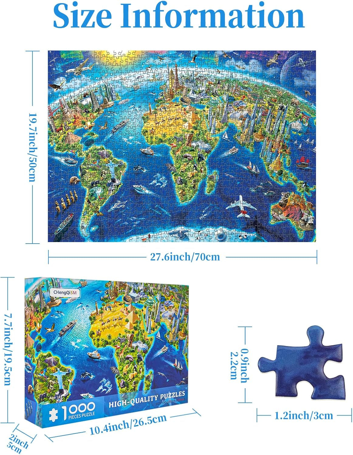 1000 Piece World Landmarks Map Puzzle Paper Jigsaw Puzzle for Adults School Supplies World Map Puzzle 1000 Pieces Puzzles for Adults, Puzzles for Senior Teens 1000 Pieces Jigsaw Puzzles