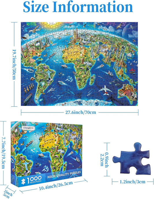 1000 Piece World Landmarks Map Puzzle Paper Jigsaw Puzzle for Adults School Supplies World Map Puzzle 1000 Pieces Puzzles for Adults, Puzzles for Senior Teens 1000 Pieces Jigsaw Puzzles