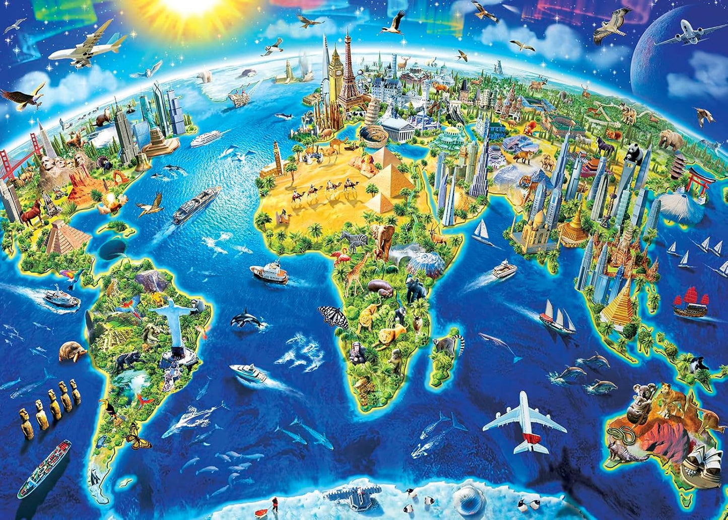 1000 Piece World Landmarks Map Puzzle Paper Jigsaw Puzzle for Adults School Supplies World Map Puzzle 1000 Pieces Puzzles for Adults, Puzzles for Senior Teens 1000 Pieces Jigsaw Puzzles