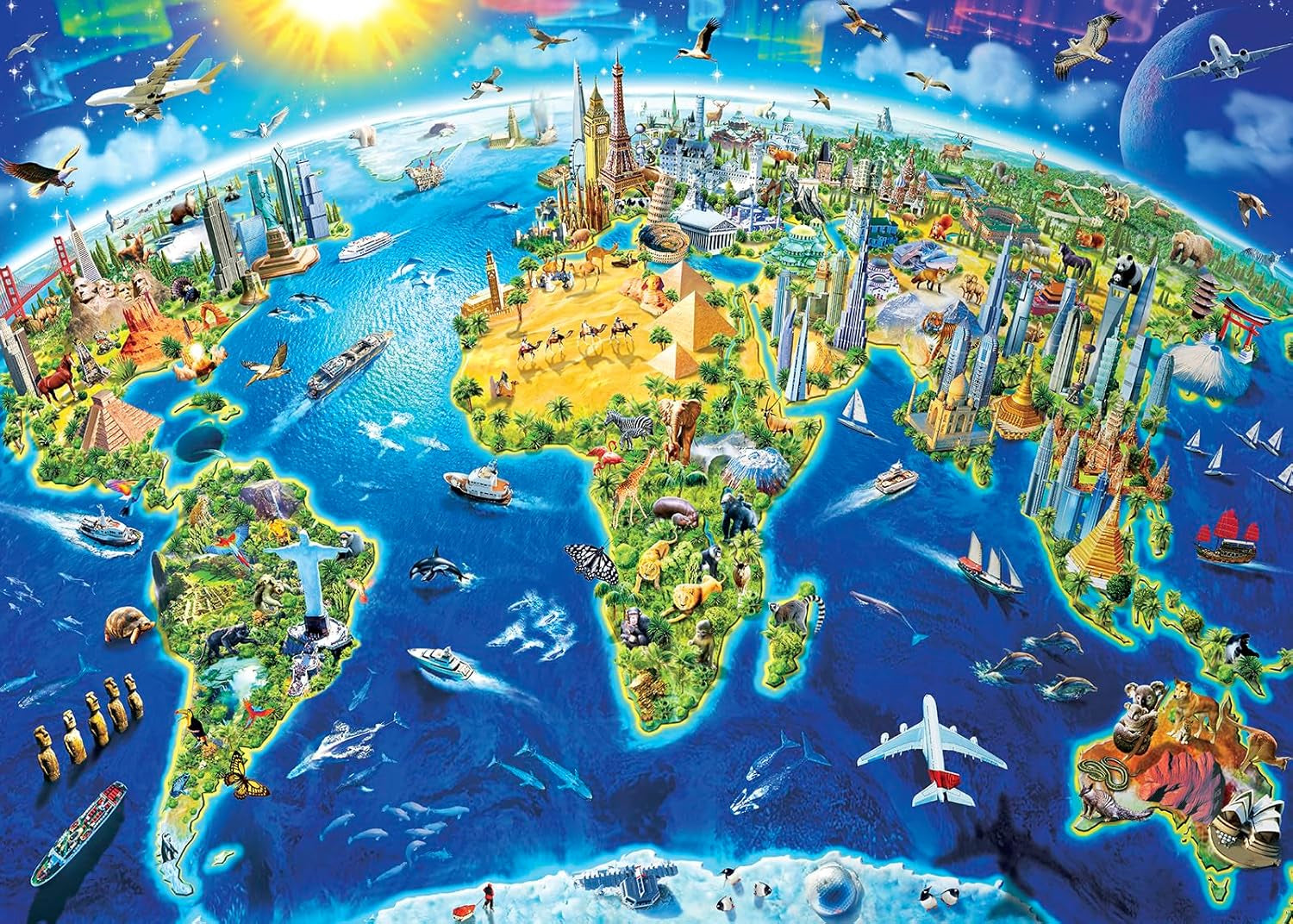 1000 Piece World Landmarks Map Puzzle Paper Jigsaw Puzzle for Adults School Supplies World Map Puzzle 1000 Pieces Puzzles for Adults, Puzzles for Senior Teens 1000 Pieces Jigsaw Puzzles